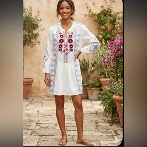 Johnny Was White and Red Embroidered Blouse